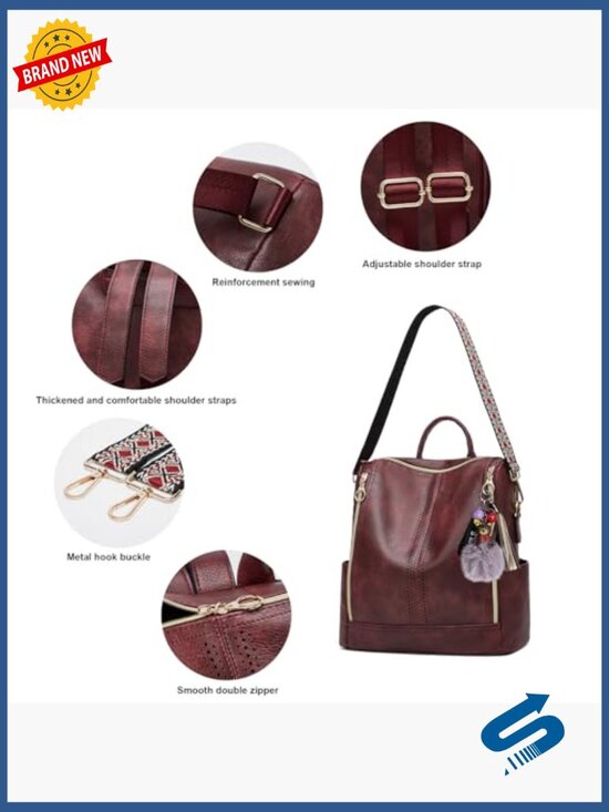 PU Leather Convertible Backpack Purse Women Travel Satchel Handbag